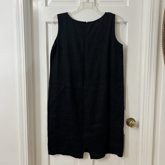Chicos Black Linen Minimalist Lagom Lagenlook‎ Sleeveless Shift Dress Sz 2 US 12 - Picture 2 of 5